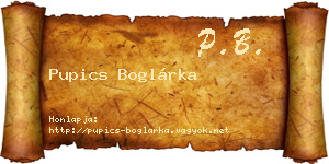 Pupics Boglárka névjegykártya